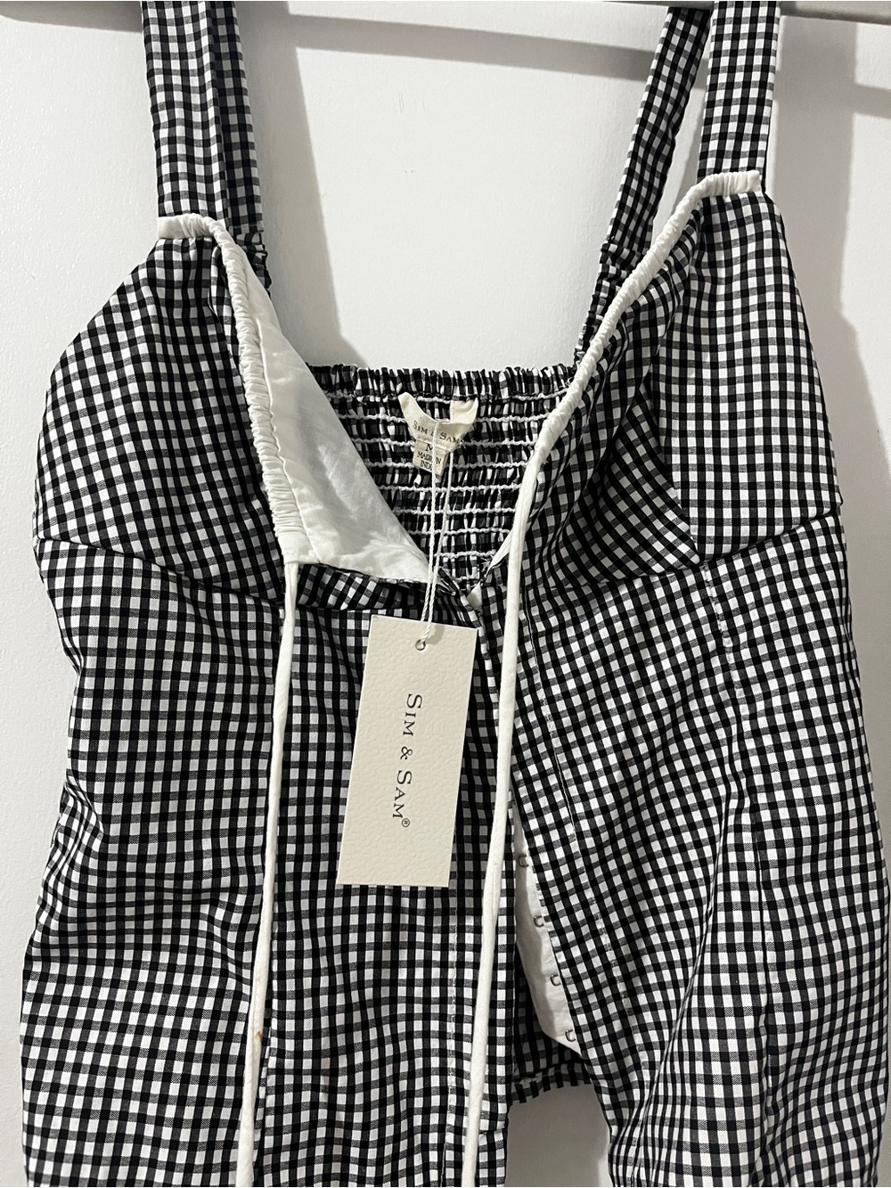 Sim & Sam Black/White Gingham Tie-Front Tank Top